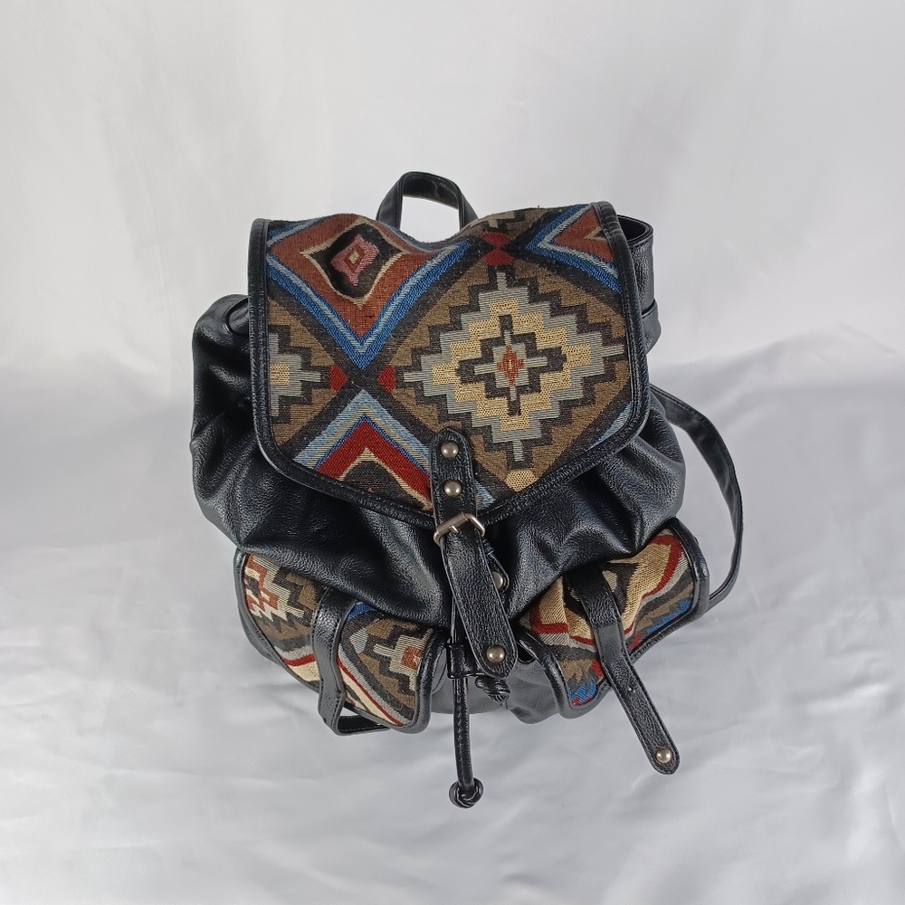 Medium Black Native Print Style Flap Bag